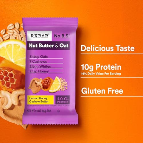 RXBAR Nut Butter and Oat Protein Bars, Protein Snacks, Snack Bars, Lemon Honey Cashew Butter, 9.7oz Box (5 Count)