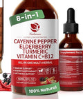 Lukaree Cayenne Pepper Drops 8In1 Complex Elderberry Turmeric Curcumin Astragalus Ginseng Vitamin C & B12 Organic Liquid Supplement Fast Absorbing Berry Flavor 2 Fl Oz " Daily Wellness Support