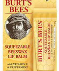 Burt'S Bees 100% Natural Moisturizing Lip Balm Squeezable Tube Original Beeswax With Vitamin E & Peppermint Oil - 6 Tubes
