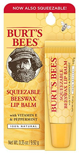 Burt'S Bees 100% Natural Moisturizing Lip Balm Squeezable Tube Original Beeswax With Vitamin E & Peppermint Oil - 6 Tubes