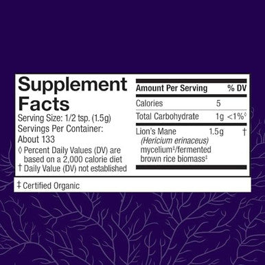 Host Defense Lion'S Mane Powder Brain Health Support Supplement Mushroom Supplement To Support Focus & Memory Function Immune & Nervous System Support Supplement 7 Oz (133 Servings)