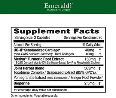Emerald Labs Uc-Ii Joint Formula - Made With Undenatured Collagen Type Ii, Bioperine, Curcuminoids & More For Muscle & Joint Health & Mobility & Flexibility Support - 60 Vegetable Capsules