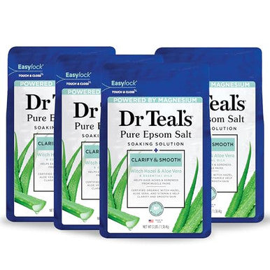 Dr Teal'S Epsom Magnesium Salt SoakClarify & Smooth With Witch Hazel & Aloe Vera3 Lbs (Pack Of 4)