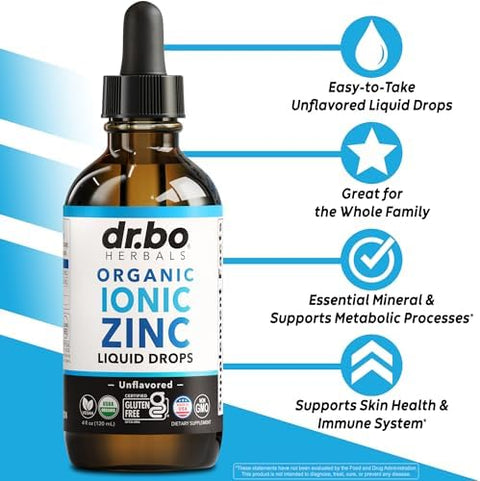 Zinc Supplements Liquid Drops Organic Pure Organic Ionic Liquid Zinc Supplement Drops for Kids Adults Women and Men Vegan Skin Immune Support Supplements for Toddler Kids Adults Women Men 4 Oz