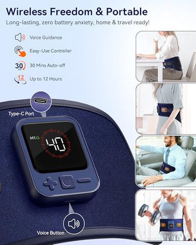 Conlwin 68" Cordless Heating Pad For Back Pain Relief With 5 Heat & 6 Vibration Lower Back Massager With 4D Butterfly Support Portable Heating Pad For Women Men Mom Dad
