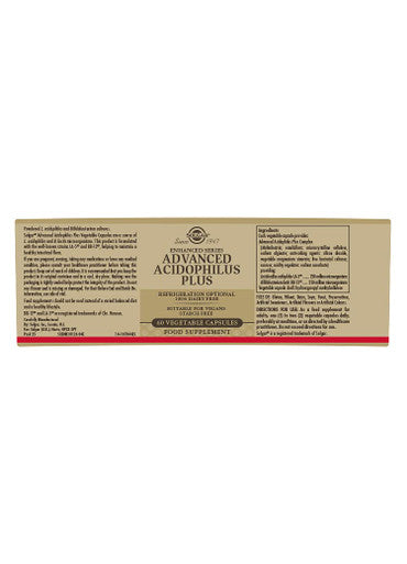 Solgar Advanced Acidophilus Plus 60 Vegetable Capsules - Supports Healthy Intestinal Flora - 500 Million Microorganisms Per Serving - Gluten & Dairy Free - Vegetarian - 60 Servings