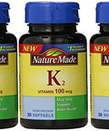 Nature Made Vitamin K2 100 Mcg Softgels 30 (3) (Packaging May Vary)