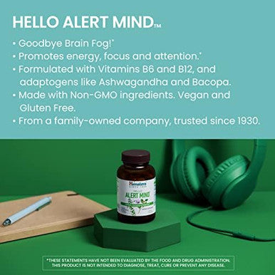 Himalaya Hello Alert Mind With Ltheanine Ashwagandha Bacopa Vitamin B6 & B12 For Energy Focus & Attention Vegan Gluten 60 Capsules