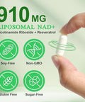 Nad+ Supplement 910Mg- Liposomal Nicotinamide Riboside (Nr) And Resveratrol Quercetin - Natural Nad Supplement, Support Energy And Dna Repair, Longevity, Anti Aging And Cellular Health (120 Capsules)