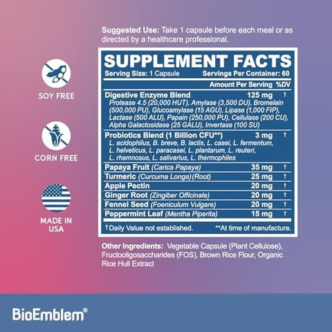 BioEmblem Triple Magnesium Complex and Digestive Enzymes for Muscles Nerves and Energ and Nutrient Absorption and Digestive Support
