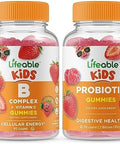 Lifeable B Complex Kids + Probiotic 2 Billion Cfu Kids Gummies Bundle Great Tasting Vitamin Supplement Gluten Gmo Chewable Gummy