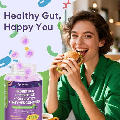 Totaria Sugar Free 5 in 1 Probiotic Prebiotic Postbiotic Gummy 36 Strains Probiotics for Women Men with Digestive Enzymes Peppermint Complete Immune Gut and Digestive Support Vegan