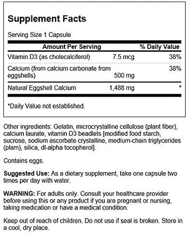 Swanson Eggshell Calcium with Vitamin D-3 60 Capsules 3 Pack