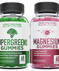 Supergreen & Magnesium Gummies - Magnesium Helps Muscles Recover, Delicious Supergreens With Spinach, Broccoli, Beetroot, Green Tea, & Acai For Immunity Support- 60 Gummies
