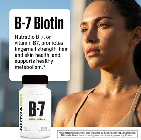 Nutrabio Biotin (Vitamin B7) Supplement 5000Mcg May Help Promote Healthy Hair Skin And Nails 90 Vegetable Capsules