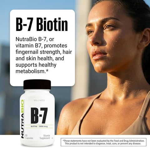 Nutrabio Biotin (Vitamin B-7) Supplement 5000Mcg - May Help Promote Healthy Hair Skin And Nails 90 Vegetable Capsules