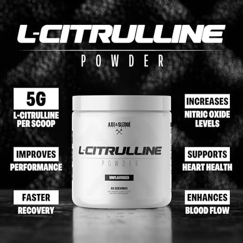 Axe & Sledge Basics Citrulline 5G Pure Citrulline Unflavored 40 Servings Boost Nitric Oxide Production L-Citrulline Supplements For Men & Women - Stamina Performance & Endurance For Workouts