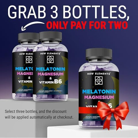 Elements Melatonin Gummies 10Mg With Magnesium Glycinate & Vitamin B6 Sleep Support Relaxation & Stress Relief Non-Gmo Gluten- Great-Tasting Natural Grape Flavor