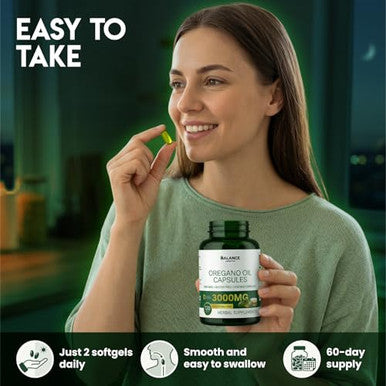 Lasognna Oil Of Oregano Capsules Oregano Oil Formulated With Black Seed 120 Softgels 3000Mg