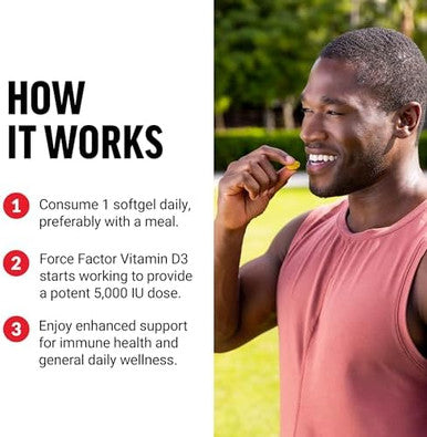 Force Factor Vitamin D3 5000 Iu Softgels Highpotency Vitamin D Supplement To Support Immunity And Bone Health Premium Quality No Preservatives 120 Softgels
