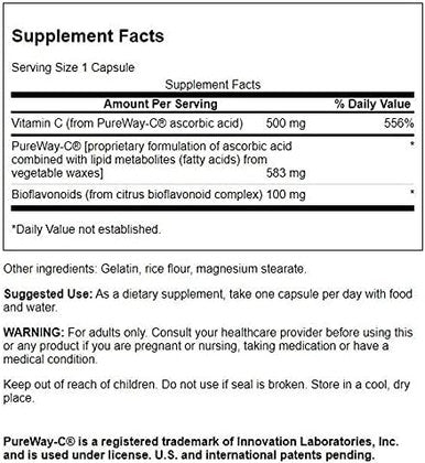 Swanson Pureway-Vitamin C 500 Milligrams with Bioflavonoids 500 Milligrams 90 Capsules (2 Pack)