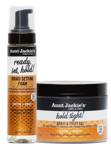 Aunt Jackie'S Award-Winning Biotin & Honey Ready Set & Hold Tight Bundle - Strengthen Lengthen & Protect Braids Locs Twists And Natural Styles (2 Products)