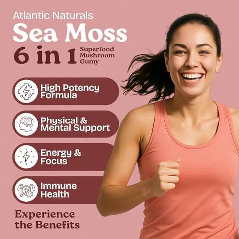 Sea Moss Gummies with Lions Mane Mushroom Sea Moss Gel Alternative with Irish Moss Reishi Cordyceps Chaga and Turkey Tail Supplement Focus Gummy Without Coffee 60 ct