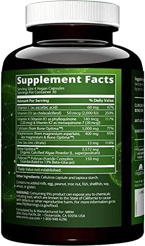 Mrm Nutrition Vegan Bone Maximizer Bone Strength + Density Organic Algae With Vitamin K2 + D3 Clinically Proven Antiaging Nutrition Gluten 30 Servings