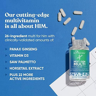 Eu Natural Next Gen Multi For Him Advanced Men'S Multivitamin Supplement ÃƒÂ¢Ã¢â€šÂ¬Ã¢â‚¬Å“ 26-In-1 Multiblend For Beard & Hair Growth, Men'S Reproductive Health, Metabolism, Heart, Skin, Prostate Support, More ÃƒÂ¢Ã¢â€šÂ¬Ã¢â‚¬Å“ 60 Veg Capsules