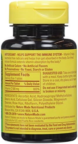 Nature Made Vitamin C 500 Mg W. Timed Release Rose Hips Tablets 60 Ct
