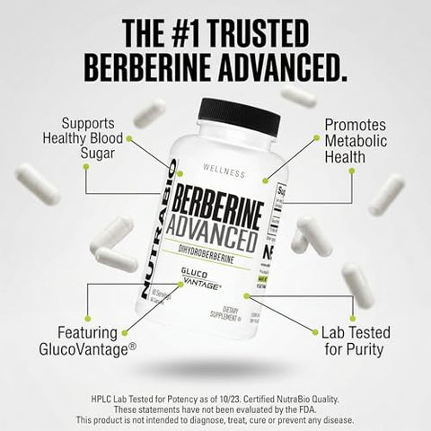 Nutrabio Berberine Advanced Supplement (Dihydroberberine) 200 Mg - Provides Advanced Absorption Carbohydrate Tolerance Support 60 Caps