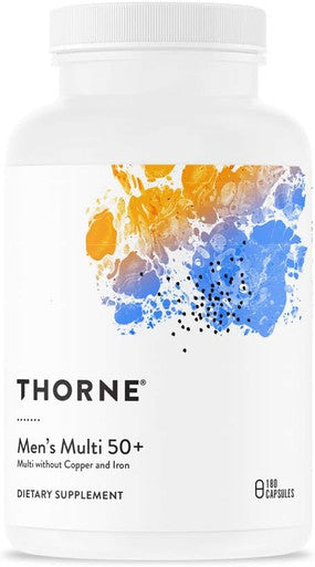 Thorne Men'S Multi 50+ - Daily Multivitamin And Nutrients For Men Without Iron And Copper To Support Healthy, Active Lifestyle - Gluten-Free, Soy-- 180 Capsules - 30 Servings