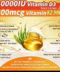 PlantBased D3 K2 Vitamin 10000 IU w/Virgin Coconut MCT Oil 200 mcg MK7 Vitamin K2 NonGMO for Ultimate Absorption Bone Immune and Heart Health Easy to Swallow D and K Supplement 180 Softgels