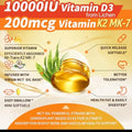 PlantBased D3 K2 Vitamin 10000 IU w/Virgin Coconut MCT Oil 200 mcg MK7 Vitamin K2 NonGMO for Ultimate Absorption Bone Immune and Heart Health Easy to Swallow D and K Supplement 180 Softgels