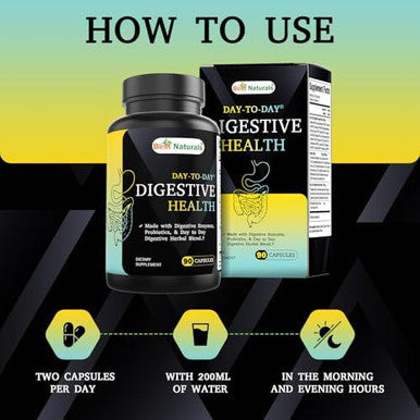 Best Naturals Daytoday Digestive Support 90 Veg Capsules Made With Digestive Enzymes Probiotics & Herbal Blend Made In The Usa