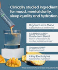 Hydralyte Brain Support - Memory & Focus Electrolytes + Organic Lions Mane Reishi Cordyceps & 5-Htp Adaptogen Drink Mix With Mushroom Powder Support Focus And Mood (30 Pack Mango Punch)