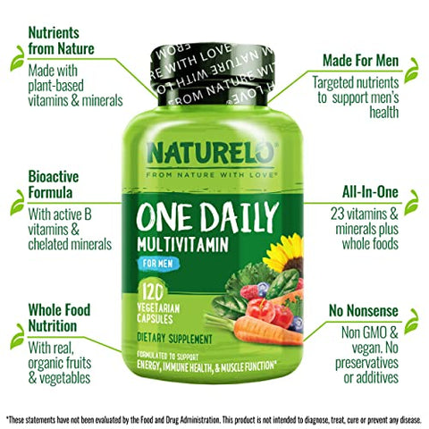 Naturelo One Daily Multivitamin For Men 120 Vegetarian Capsules One Daily Multivitamin For Women 120 Vegetarian Capsules Bundle 4 Month Supply