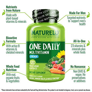 Naturelo One Daily Multivitamin For Men 120 Vegetarian Capsules One Daily Multivitamin For Women 120 Vegetarian Capsules Bundle 4 Month Supply