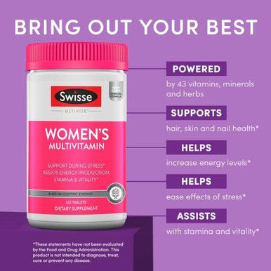 Swisse Ultivite Daily Multivitamin For Men 50 Vitamins, Antioxidants And Minerals + Adaptogens Energy, Stress & Immune Support Mens Multivitamins Supplement 120 Tablets