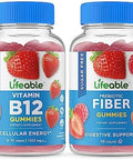 Lifeable Sugar Vitamin B12 + Prebiotic Fiber Gummies Bundle Great Tasting Vitamin Supplement Gluten Gmo Chewable Gummy