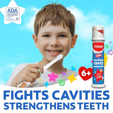 Colgate Kids Toothpaste Pump With Fluoride For Cavity Protection Ages 6 Ada Accepted Bubble Fruit 4.4 Ounce 6 Pack