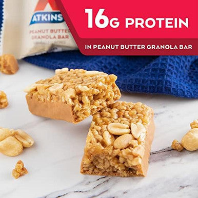 Atkins Peanut Butter Granola Protein Meal Bar High Fiber 16G Protein 1G Sugar 4G Net Carb & Blueberry Greek Yogurt Protein Meal Bar High Fiber 15G Protein 3G Sugar 5G Net Carbs