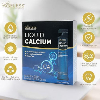 Ageless Liquid Calcium For Adults With Sea Bass Extract And Vitamin D8 - High Absorption Bone Strength Supplements, Natural Flavor, Gluten-- 25 Ml (15 Count)