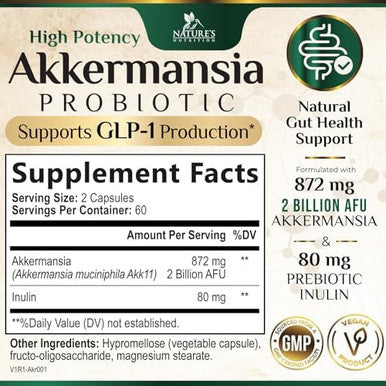 Akkermansia Probiotic, Inulin Prebiotic Fiber, Glp-1 Probiotic - Support Glp-1 Production, Akkermansia Muciniphila Probiotic Supplement For Digestive & Gut Health Support For Women & Men, 60 Capsules