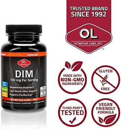 Olympian Labs Dim 150Mg Dim Diindolylmethane Supplement Capsules Supporting Hormone Balance Clear Skin Pcos & Aid In Fitness Regimes 30 Capsules (30 Day Supply)