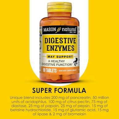 Mason Natural Digestive Enzymes With Prebiotics & Probiotics Supports Digestive Health & Gut Balance 90 Tablets