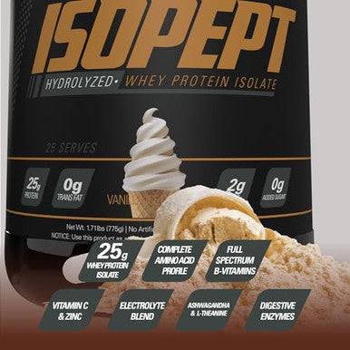 EHP Labs IsoPept Hydrolyzed Whey Protein Powder by EHPlabs 100% Whey Protein Isolate and Hydrolysate 27g of Protein Non GMO Gluten Free Fast Absorbing Easy Digesting 27 Serves Vanilla Ice Cream