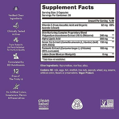 Hum Turn Back Time Supplement For Youthful Skin With Tumeric Green Tea Polyphenols & Lutein Skin Anti Aging Capsules For Even Tone (60Count)
