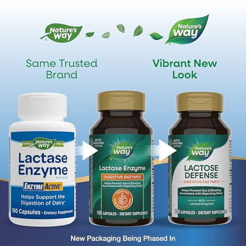 Nature'S Way Lactose Defense Digestive Enzymes Supports The Digestion Of Dairy 690 Mg Lactase Per 3-Capsule Serving 100 Capsules (Packaging May Vary)