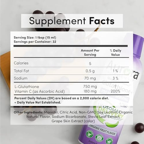 Aurora Nutrascience Mega Liposomal Vitamin D3K2+ VIT C and Liquid Glutathione + VIT C Bottle Bundle Support in Cognitive Health and Immune System 32 Servings Each